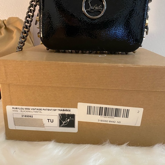 CHRISTIAN LOUBOUTIN VINTAGE TRASHMIX PATENT SPIKES MINI RUBYLOU BAG - Picture 5 of 15
